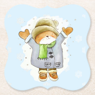 Posavasos De Papel Joyous Winter Cat