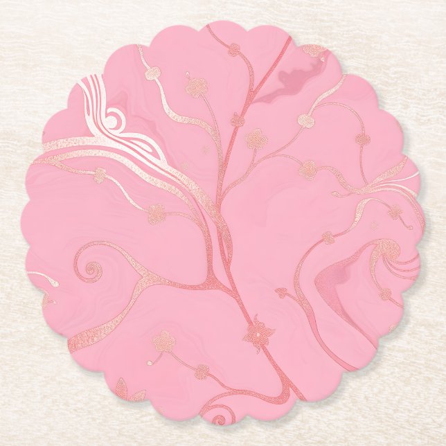 Posavasos De Papel Juego de Atracciones Florales de Oro Rosa (Anverso)