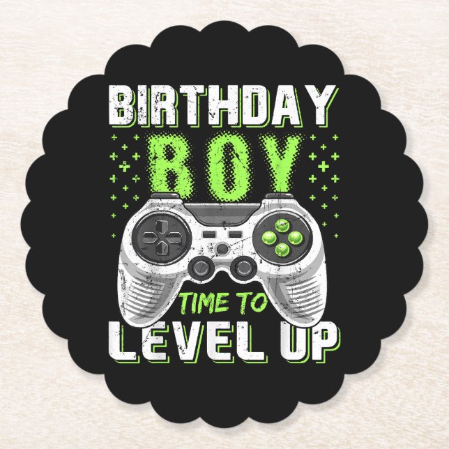 Posavasos De Papel Juego de video Level Up Birday Boy (Anverso)