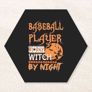 Posavasos De Papel Jugador De Béisbol Por Día Bruja Por Noche Hallowe