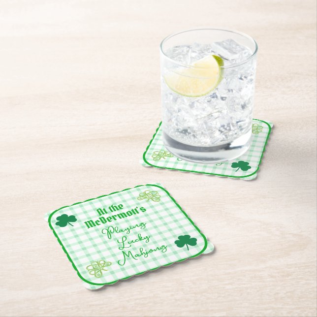 Posavasos De Papel Jugando Lucky Mahjong Acuarela Tréboles de Cuatro  (In situ)