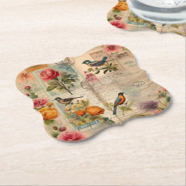 Posavasos De Papel Junk Journal Seite mit Blumen + Vögel - 