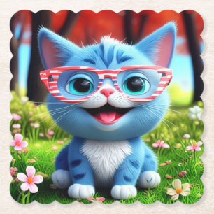 Posavasos De Papel Kitten azul lindo sonriente-55665
