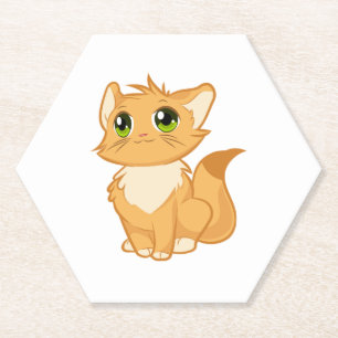 POSAVASOS DE PAPEL KITTEN DE OJOS VERDES ROJOS DE ORO CON UNA AGRADAB