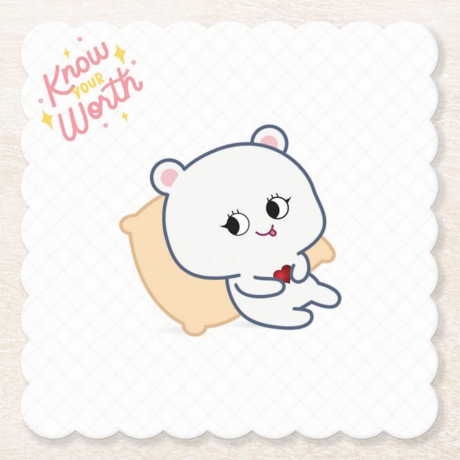 Posavasos De Papel Know Your Worth Cute Bear Coaster (Anverso)