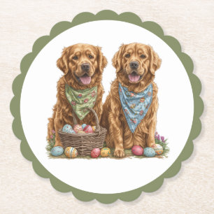 Posavasos De Papel La cesta de Pascua de los perros con el sistema de