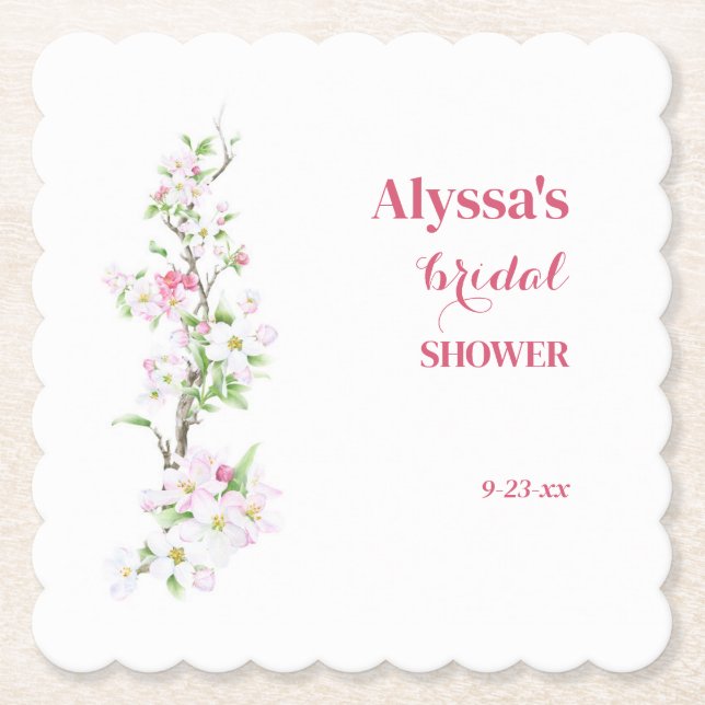 Posavasos De Papel La ducha de novia Apple Blossom personalizada con  (Anverso)