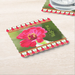 Posavasos De Papel La montaña rusa de la bienvenida en flor verde y r