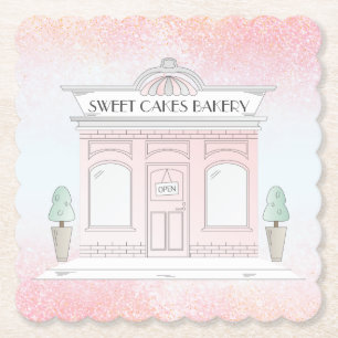 Posavasos De Papel La pastelería rosa de la tienda de Ilustracion