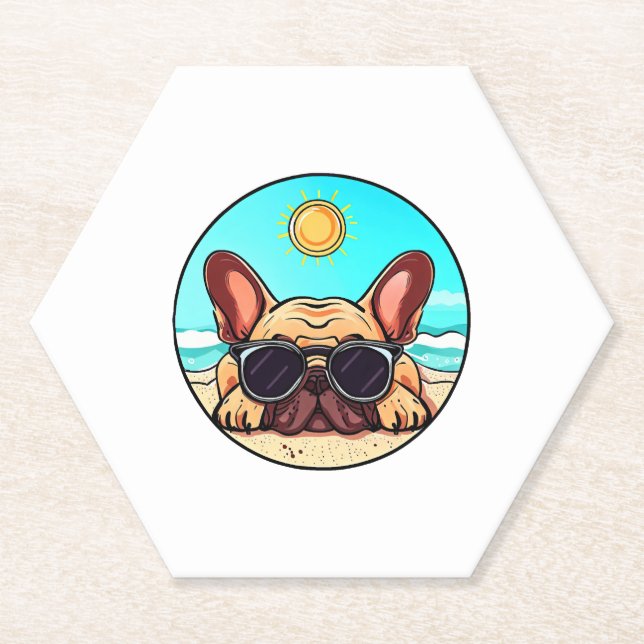 Posavasos De Papel La playa de Frenchie (Anverso)