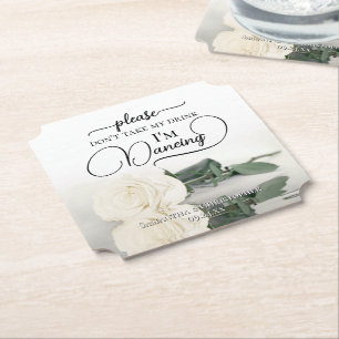 Posavasos De Papel La rosa blanca elegante no tome mi Boda de bebida