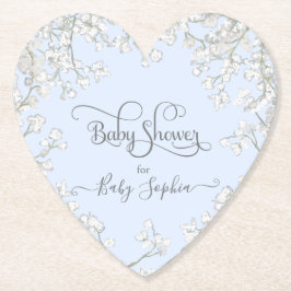 Posavasos De Papel La tipografía azul del bebé en Baby Shower con flo