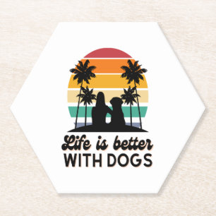 Posavasos De Papel La vida es mejor con los perros Retro Sunset Woman