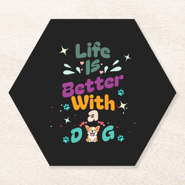 Posavasos De Papel La vida es mejor con un perro (Anverso)
