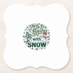Posavasos De Papel La vida es mejor nieve Navidad muñeco de nieve árb