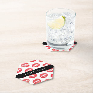 Posavasos De Papel Labios rojos, besos, pintalabios, tu nombre, perso