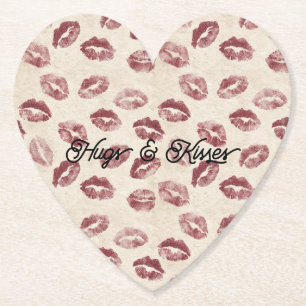Posavasos De Papel Labios rojos crema Besos Amor coqueto