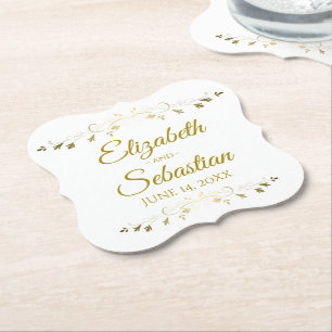 Posavasos De Papel Lacy Gold Filigree Elegant Simple Classic Wedding
