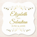 Posavasos De Papel Lacy Gold Filigree Elegant Simple Classic Wedding<br><div class="desc">These beautiful coasters will make your wedding reception or rehearsal dinner truly special. Designed as a part of our Gold Foil Elegant Wedding Suite, they feature a simple yet elegant design with gold text on a white background with a gold faux foil floral border. Easily personalize with the name of...</div>