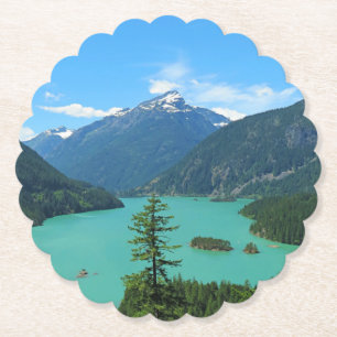 Posavasos De Papel Lago Turquesa de montaña nevada en Washington