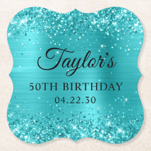 Posavasos De Papel Lámina Turquesa Brillante Cumpleaños 50
