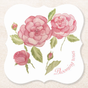 Posavasos De Papel Lápiz de dibujo a mano con rosas rosas rosas rosas