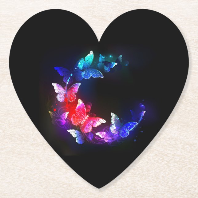 Posavasos De Papel Las mariposas nocturnas brillantes de Neon en el f (Anverso)