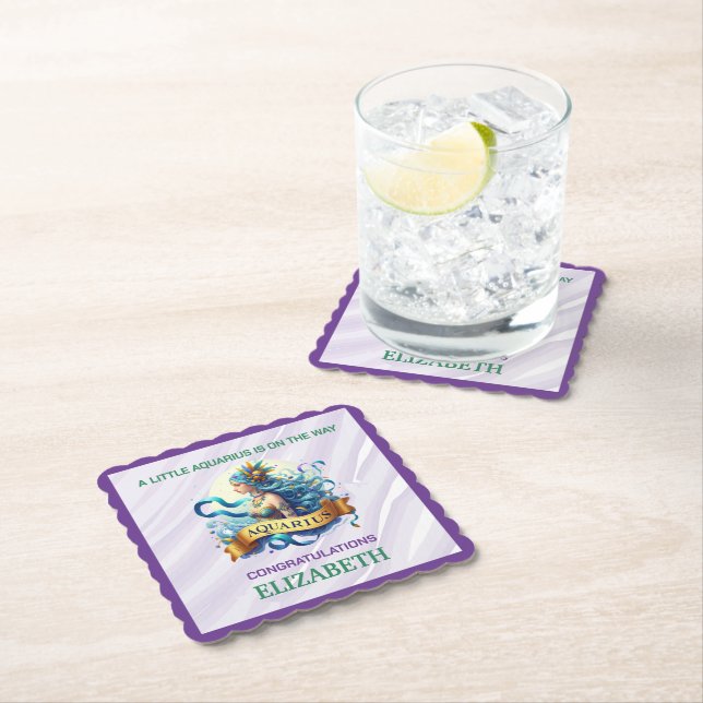 Posavasos De Papel Lavender and Green Aquarius Zodiac Baby Shower (In situ)