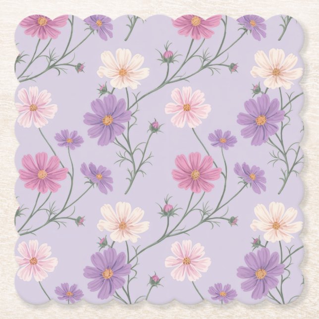 Posavasos De Papel Lavender Cosmos Flowers Coaster Set (Anverso)