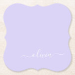 Posavasos De Papel Lavender Purple Modern Script Girly Monograma Nomb<br><div class="desc">Lavender Purple Simple Script Monograma Nombre Papel Ataque. Esto hace que la graduación perfecta,  el cumpleaños,  el boda,  la ducha de novia,  el aniversario,  la ducha de bebé o la fiesta de soltera sea un regalo para alguien que ama el lujo glam y los estilos de moda.</div>