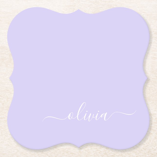 Posavasos De Papel Lavender Purple Modern Script Girly Monograma Nomb (Anverso)