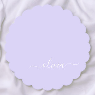 Posavasos De Papel Lavender Purple Modern Script Girly Monograma Nomb