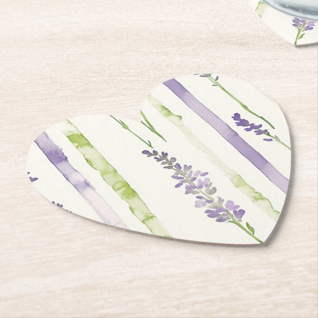 Posavasos De Papel Lavender Stripes Floral Baby Shower (En perspectiva)
