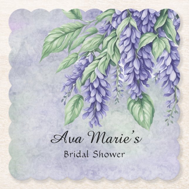 Posavasos De Papel Lavender Wisteria Flores Marble Bridal Ducha (Anverso)