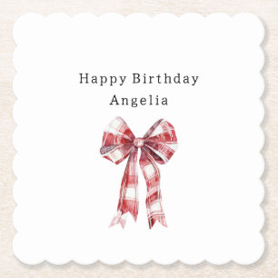 Posavasos De Papel Lazo de rayas de cuadros rojos y blancos Cumpleaño