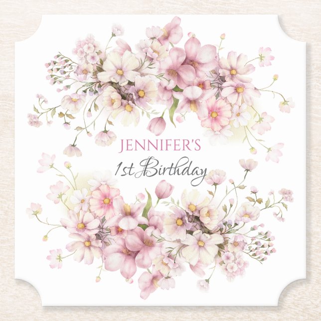 Posavasos De Papel Leche de flores silvestres rosadas Castillos de pa (Anverso)