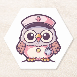 Posavasos De Papel Lechuza Kawaii como enfermera