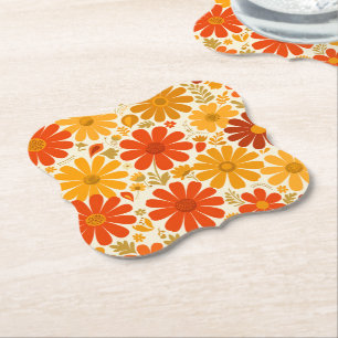 Posavasos De Papel Lejano Alegre Retro Margaritas Naranja Quemada Dor
