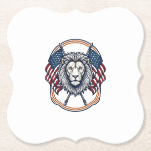 Posavasos De Papel León Patriótico con Banderas Americanas Vintage