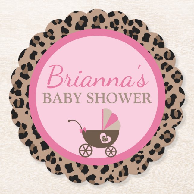 Posavasos De Papel Leopard y Baby Shower rosa (Anverso)