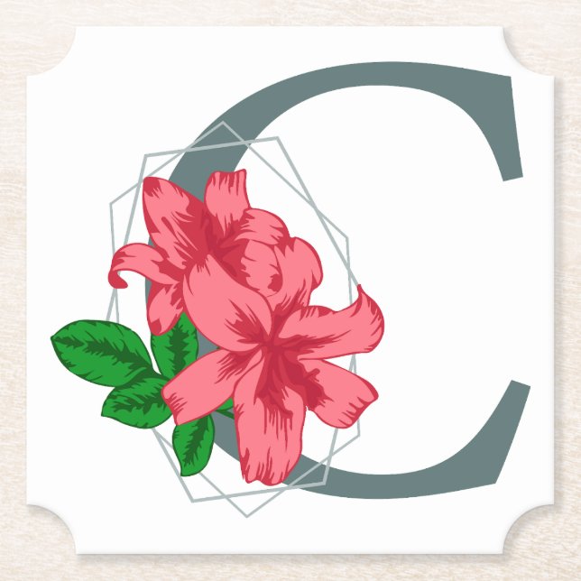 Posavasos De Papel Letra mayúscula C monograma floral (Anverso)