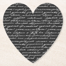 Posavasos De Papel Letra Romántica Corazón de Amor Blanco y Negro