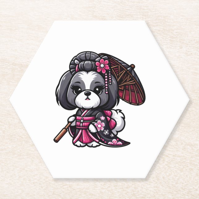 Posavasos De Papel Lhasa Apso Dog Kimono (Anverso)