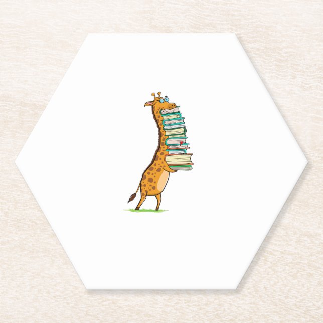 Posavasos De Papel Libro divertido leyendo jirafa me encanta mi bibli (Anverso)