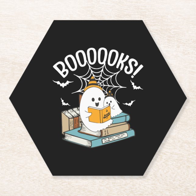 Posavasos De Papel Libros Fantasma Leer libros Halloween Lectura dive (Anverso)