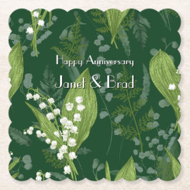 Posavasos De Papel Lily of Valley con Ferns || Personalizado verde os