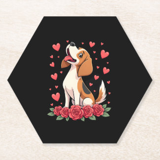 Posavasos De Papel Lindo Beagle con Corazones de Rosas Rojas Florales