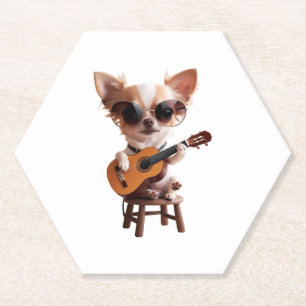 Posavasos De Papel lindo chihuahua tocando guitarra clásica personali
