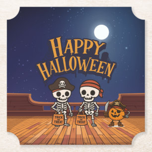 Posavasos De Papel lindo, esqueletos y calabaza Halloween