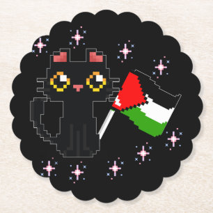 Posavasos De Papel lindo gato negro sostiene bandera palestina